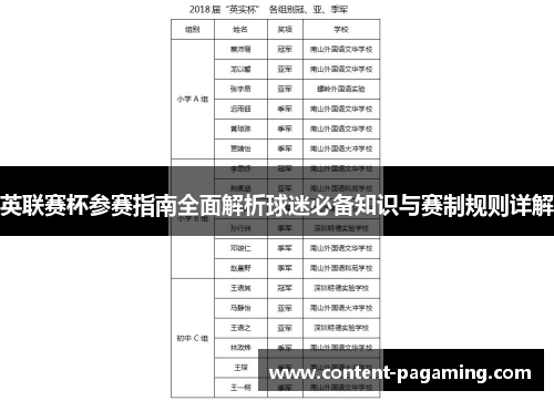 英联赛杯参赛指南全面解析球迷必备知识与赛制规则详解